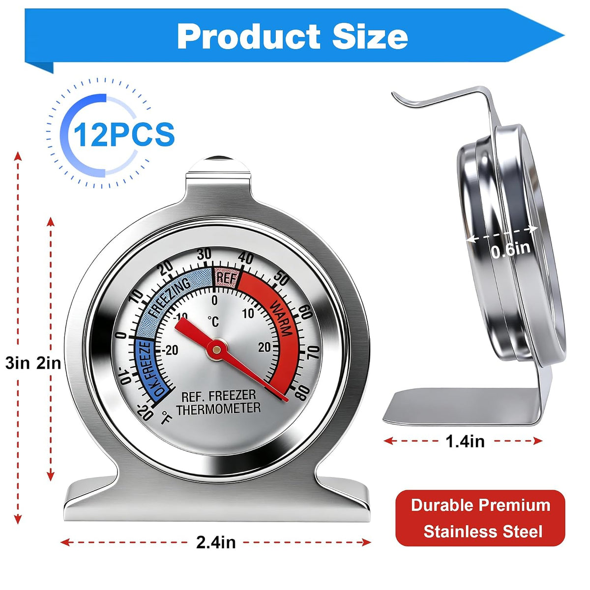 12 Pack Refrigerator Thermometer -30/30°C -20/80°F for Fridge Freezer