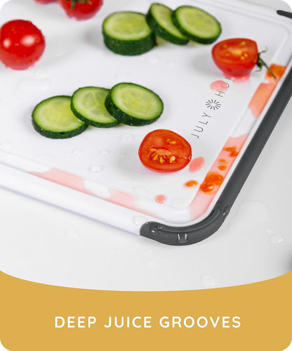 Cutting Boards for Kitchen, Plastic Cutting Board Set of 3, Dishwasher Safe Cutting Boards with Juice Grooves for Meat, Veggies, Fruits, Easy Grip Handle, Non-Slip (Black/Gray)