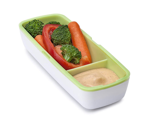 Joie Snack On the Go Divided Container, Two Compartment Storage Box Keeps Foods Separate, Leakproof and Airtight, Ideal for Veggies and Dip or Cheese and Crackers, Colors May Vary