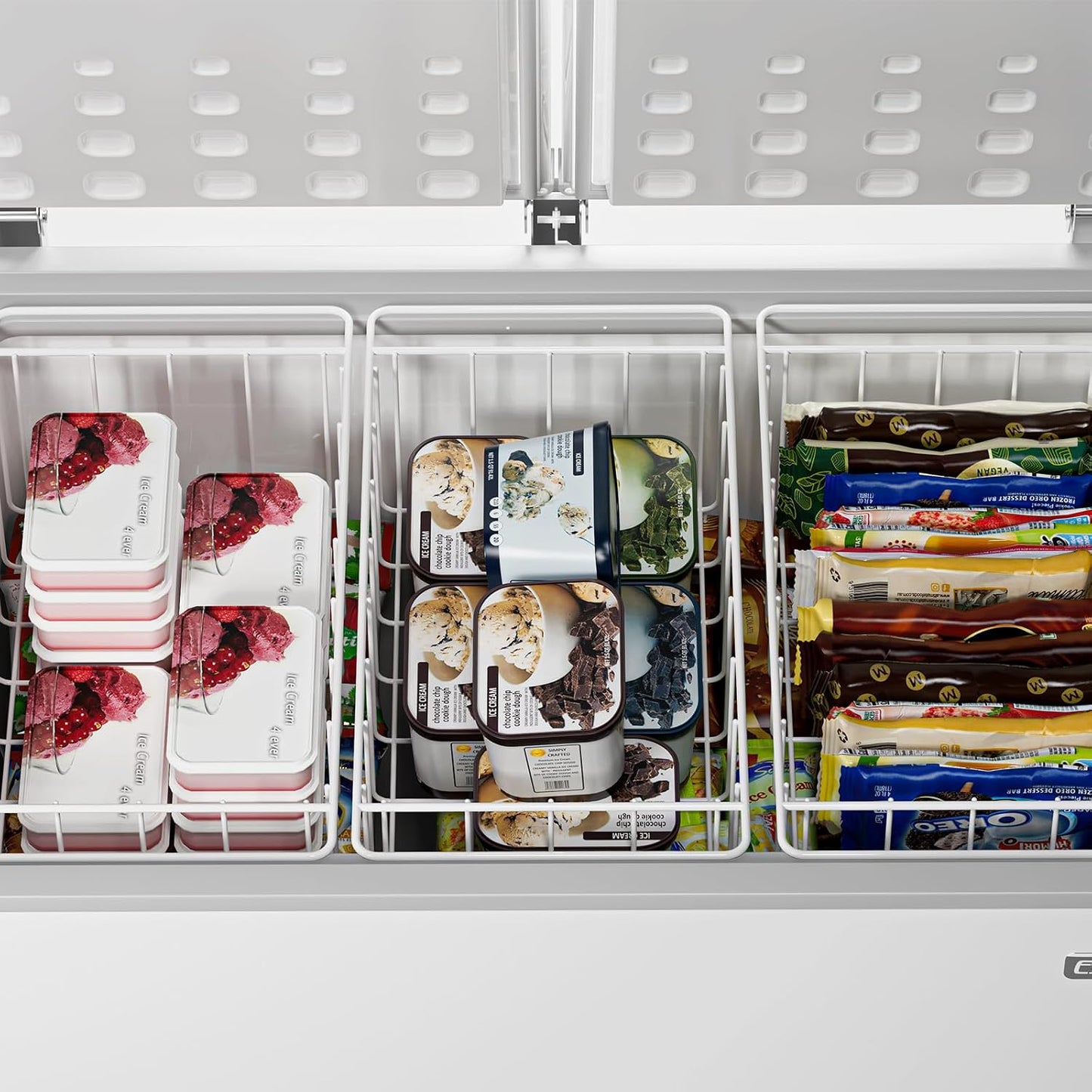 16Lx12W inch Wider Freezer Storage Organizer Baskets Container, Deep Metal Wire Chest Upright Refrigerator Divider Bins with Built-in Handles for Cabinet, Pantry, Closet, Kitchen(3)