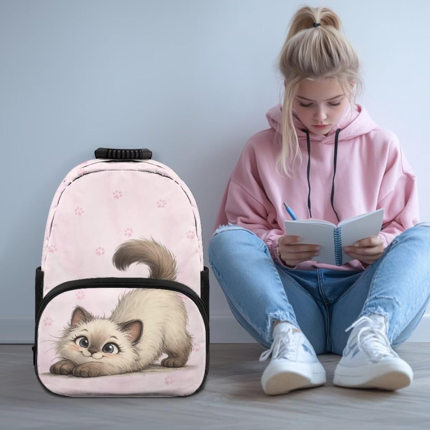 Cute Capybara Pizza Backpack for Girls, 5 Pcs Boys School Bag Set for Kids, 17 Inch Backpacks Lunch Pencil Box Reusable Utensils Case Set for Middle Elementary School, 3rd Grade Backpack