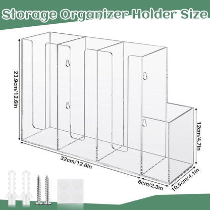 Cunhill 4 Compartments Acrylic Coffee Cup and Lid Storage Organizer Holder Disposable Paper Cup Dispenser Organizer Plastic Lid Holder Accessories for Kitchen Bar Shop Party Supplies(Transparent)