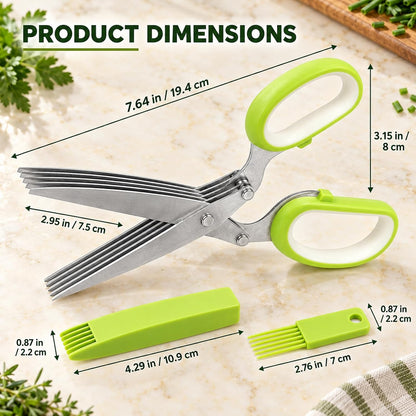 5-Blade Stainless Steel Herb Scissors, Herb Cutter with Cleaning Comb