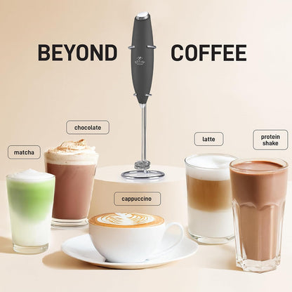 Zulay Kitchen Rechargeable Milk Frother Handheld - Frother Wand, Drink Mixer, Electric Whisk Frother, for Cappuccinos, Matcha & Protein Powder - Dynamic 3 Whisk, 3 Speed 500mAh Black - Colors A