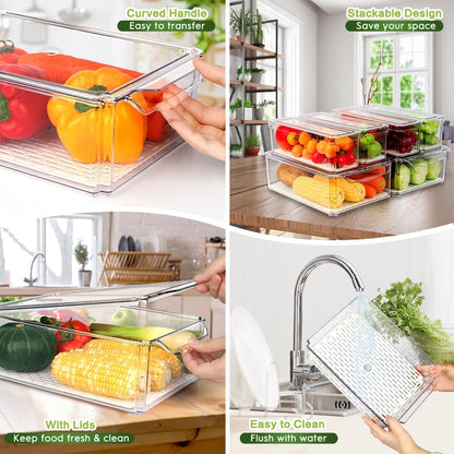 ZIJUND 14 Pack Fridge Organizer, Stackable Refrigerator Organizer Bins with Lids, BPA-Free Fridge Organizers and Storage Containers for Fruit, Vegetable, Food, Drinks, Cereals, Clear