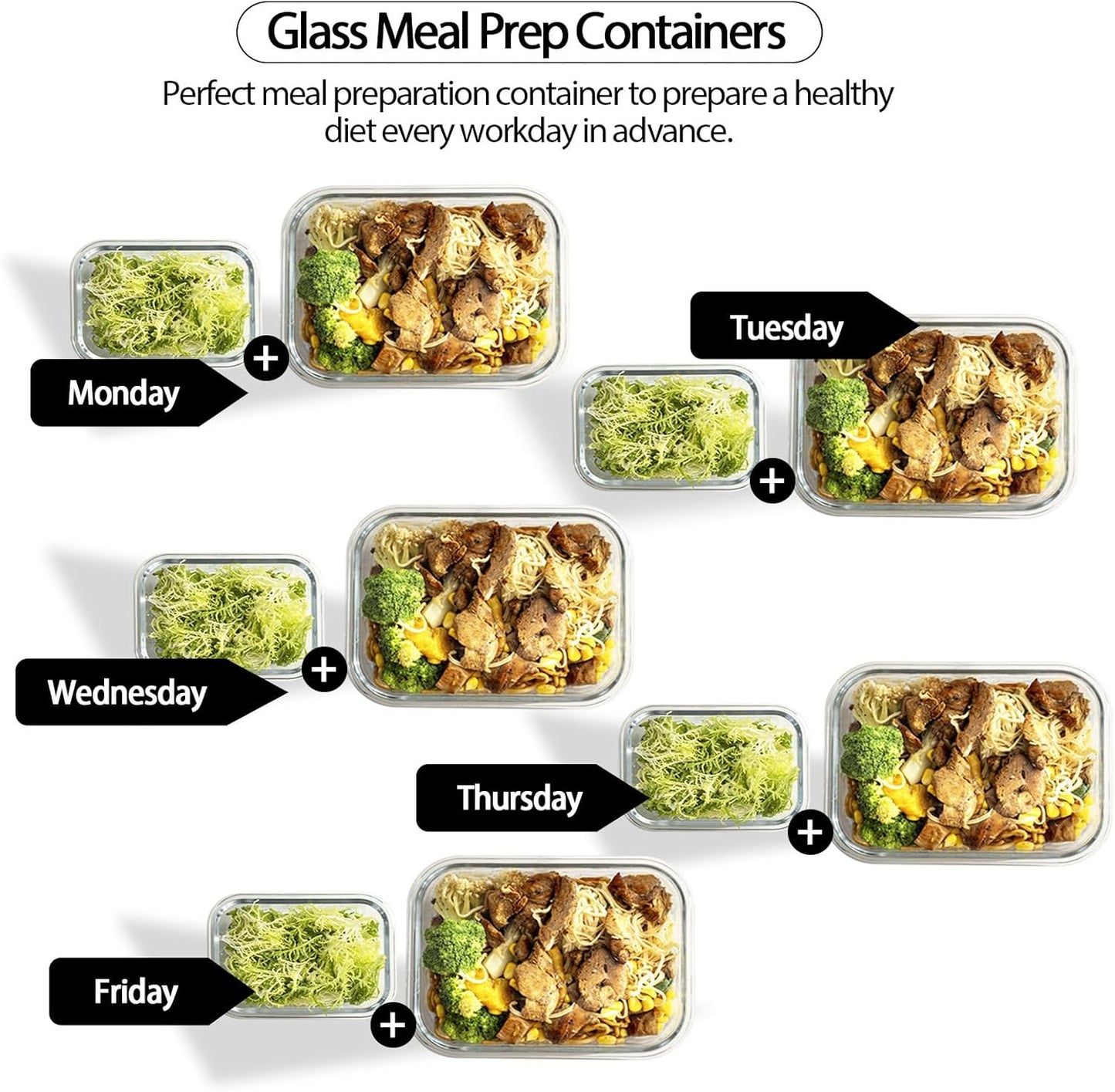 [10 pack Glass Meal Prep Containers with Lids, Glass Food Storage Containers with Snap Locking Lids for Food, Bpa-free, Easy to Open& Close/Microwave,Oven,Freezer,Dishwasher Safe/Leak-Proof