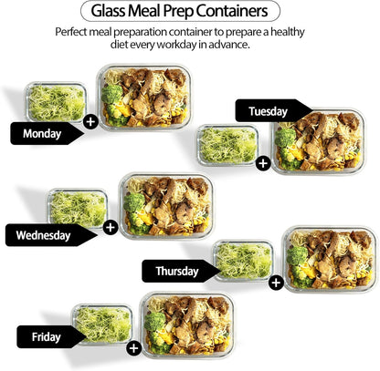 [10 pack Glass Meal Prep Containers with Lids, Glass Food Storage Containers with Snap Locking Lids for Food, Bpa-free, Easy to Open& Close/Microwave,Oven,Freezer,Dishwasher Safe/Leak-Proof