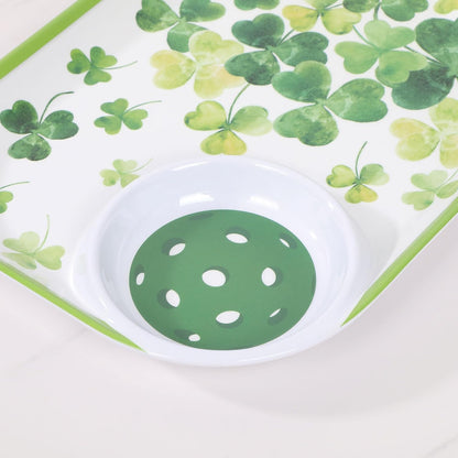 UPware Watermelon Melamine Chip and Dip Snack Tray, Summer Fruit Pickleball Paddle Shape Platter for Chips, Salsa, Fruits, and Appetizers, 15.75 x 8 Inch