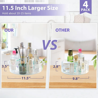 GUZON 4 Pack Lazy Susan Organizer for Cabinet, Upgraded 11.5" Clear Turntable Organizer with Handles and Raised Edge, Lazy Susan for Table Top, Pantry Organizers and Storage for Kitchen, Refrigerator