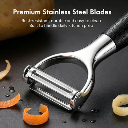 2-in-1 Julienne Peeler & Vegetable Peeler – Heavy-Duty Y-Peeler with Sharp Flat & Julienne Blades, Multifunctional Kitchen Tool for Potatoes, Carrots, Cucumbers, Zucchini & Fruit