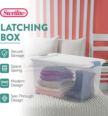 Sterilite 6-Pack Latching Box, Under Bed Storage Bins with Lids, Clear Plastic, 25 Quart - Heavy-Duty Organizing Containers for Closet, Bathroom, and Office
