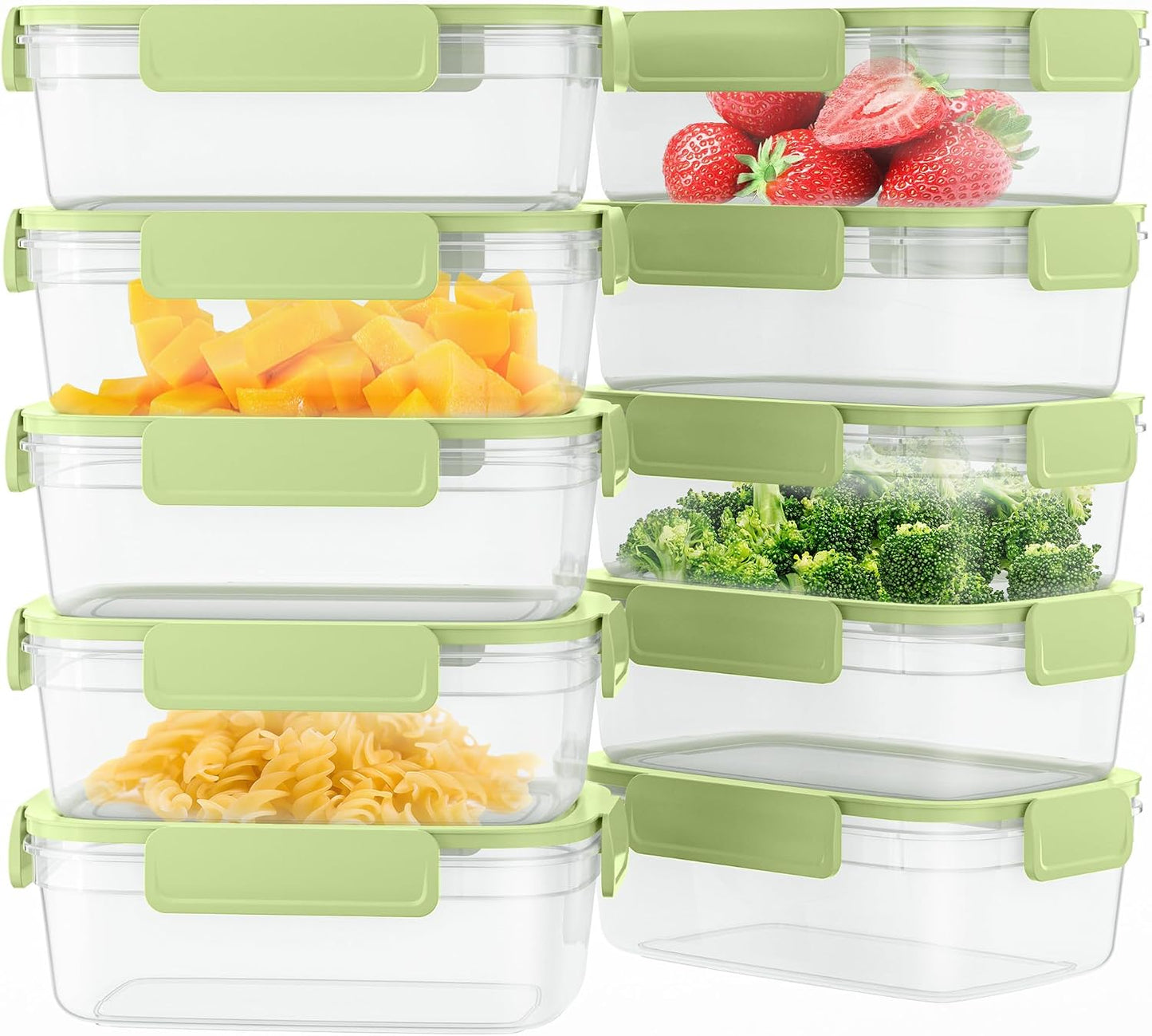 10-Pack Food Storage Containers with Airtight Leakproof Lids, BPA-Free Meal Prep Containers for Microwave/Dishwasher/Freezer, Green, 47.3oz Each
