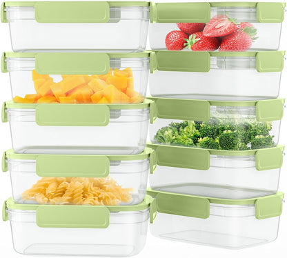 10-Pack Food Storage Containers with Airtight Leakproof Lids, BPA-Free Meal Prep Containers for Microwave/Dishwasher/Freezer, Green, 47.3oz Each