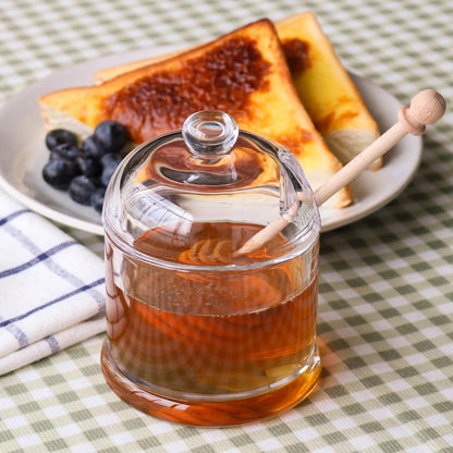 Glass Honey Jar with Wooden Dipper, 10 oz