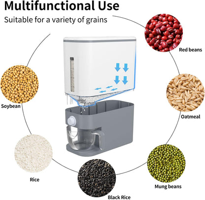 KVEYE Rice Dispenser 25 Lbs, Large Cereal Dry Food Storage Containers with Measuring Cup,Upgraded Built-in Fresh Box, Lids for Home Kitchen Pantry Soybean Corn ‎Gray (Y-2)