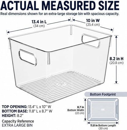 MOONEDGE 6 Pack Clear Organizer Bins 11x8x6in Pantry Organizers and Storage | Clear Containers for Organizing, Plastic Storage Bins with Handles for Drawer, Craft, Fridge, Kitchen Cabinet Shelf