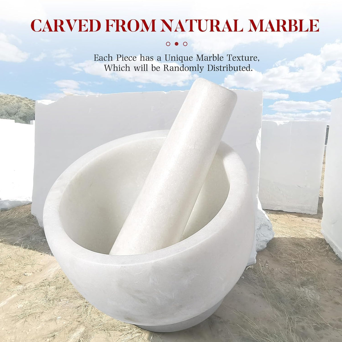Koville Luxury Marble Mortar and Pestle Set, 7"-4cups Grinder Bowl for Guacamole, Salsa, Pill Crusher, Spice, Herb, Garlic, Nut, Heavy Duty Grinder for Kitchen