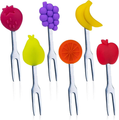 Cocktail Forks, 6-Piece Appetizer Forks, Cat Shapes, Stainless Steel and Silicone Small Forks for Fruits, Cheese, Appetizers