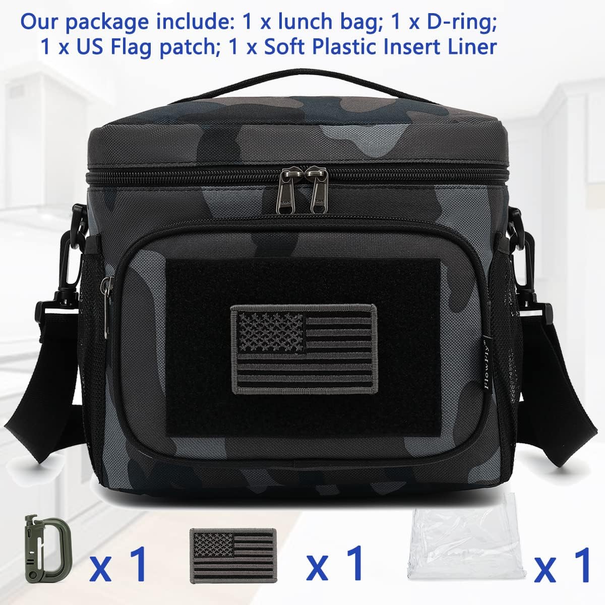 FlowFly Lunch Bag, Insulated Cooler, Thermal Lunch Box Tote with MOLLE/PALS Webbing, Adjustable Padded Shoulder Strap, for Tactical Men Women Adults and Boys Girls Kids (Cyan, Medium)