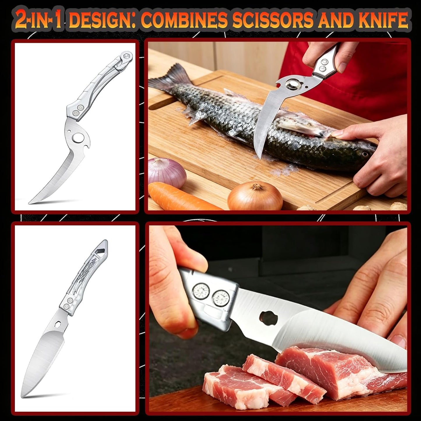 Heavy Duty Poultry Shears w/ 5 Anti-Cut Finger Covers, Stainless Steel Food Scissors for Chicken, Meat, Seafood, Dishwasher Safe Kitchen Shears for Bone Cutting & Thanksgiving Meals