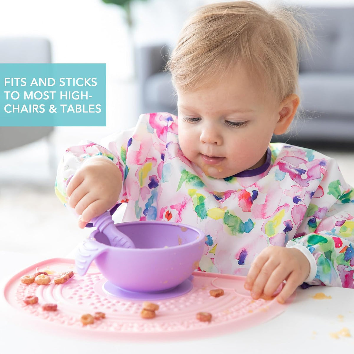 Bumkins Baby Bowl, Silicone Feeding Set with Suction for Baby and Toddler, Includes Spoon and Lid, First Feeding Set, Training Essentials for Baby Led Weaning for Babies 4 Months Up, Sage