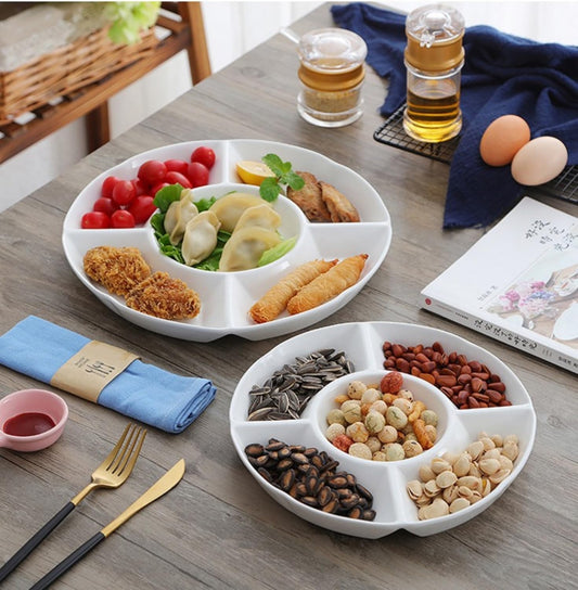 Ceramic Chip and Dip Serving Tray,Porcelain Divided Serving Platter, Perfect for Chips and Dip, Veggies, Candy and Snacks (12Inch)