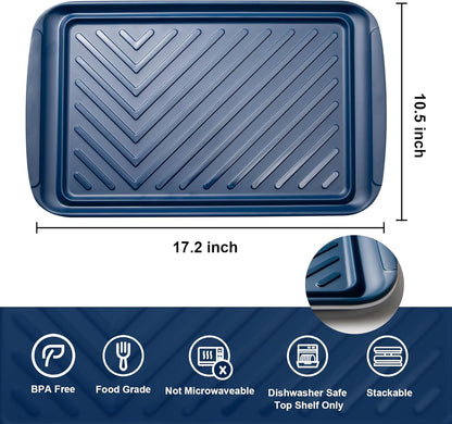 LEHAHA Grilling Prep Trays, Melamine BBQ Prep and Serving Platters and Tray for Outdoor Entertaining, Large Food Serving Trays, Set of 2, 17.2" x 10.5",Great for Grilling Lovers,Black and Red