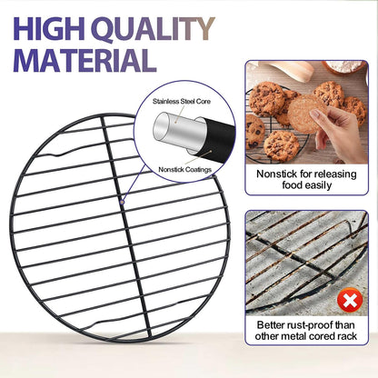 P&P CHEF 9 Inch Cooking Rack Round for Steaming Cooling, Silver, 2 Pack
