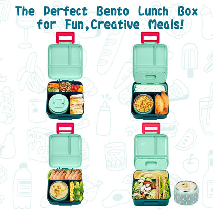 JXXM Bento Lunch Box for Kids With 8oz Soup thermo,Leak-proof Lunch Containers with 5 Compartment,thermo Food Jar and Lunch Bag, Food Containers for School (A-Blue(Extreme Locomotive))