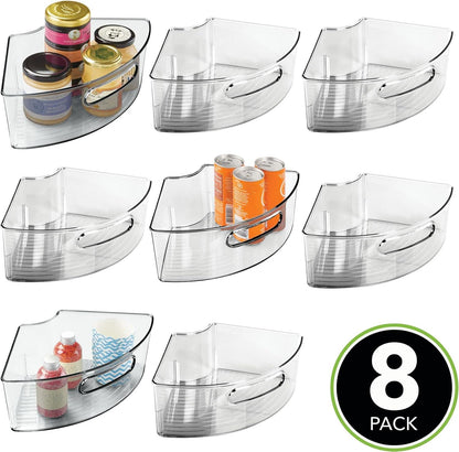 mDesign Plastic Lazy Susan Cabinet Storage Bin with Front Handle for Kitchen Countertop, Pantry, Shelf, Fridge Organization - Hold Food, Drinks, Snacks - Ligne Collection - 4 Pack - Smoke Gray