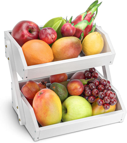 G.a HOMEFAVOR Large Bamboo Fruit Basket, 2-Tier Fruit Bowl for Kitchen Counter, Vegetable Storage Stand for Fruit Shop, 15 mm Thickness (Self-assembly)