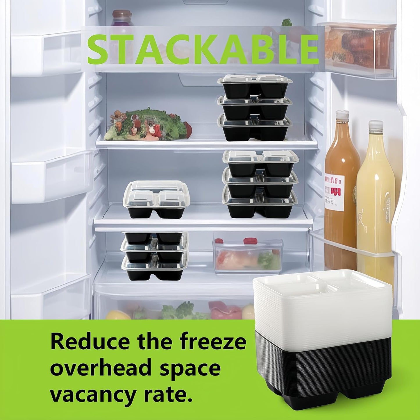 32oz Meal Prep Containers 3 Compartment Food Container with Lids 15 Pack, Durable Reusable Snack Box Containers, Microwaveable Food Storage Containers Lunch Containers for Women and Men