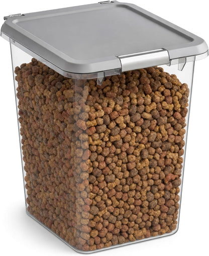 Mighty Tuff 20 lb Dog Food Container, Cat Food Storage Bin Airtight with Stainless Steel Latch, Clear Plastic Pet Container with Lid for Kitchen Pantry Organization