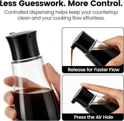 Glass Soy Sauce Dispenser Bottle, 10 oz Leak-Proof Oil & Vinegar Cruet, Multi-Purpose Clear Glass Container with Spout for Olive Oil, BBQ Sauce, Kitchen Cooking and Table Use