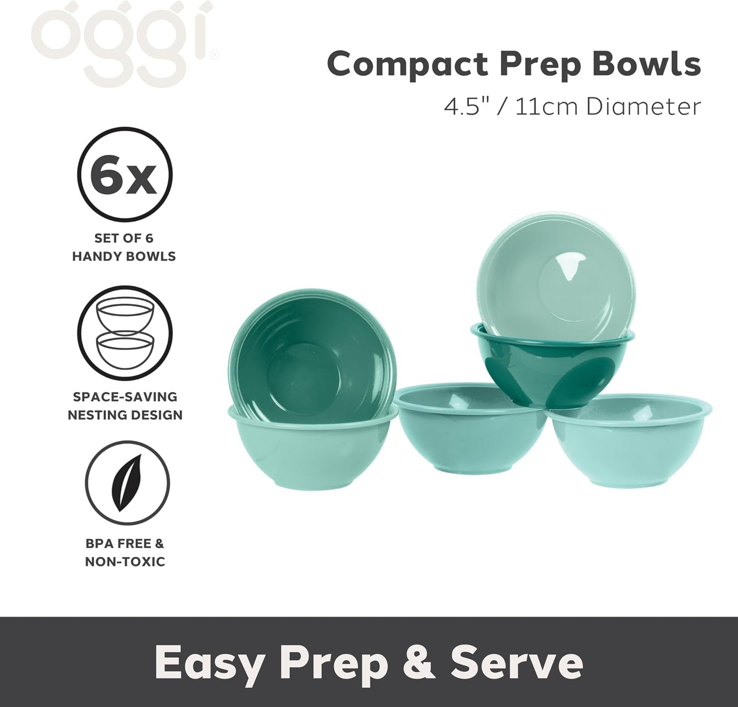 Oggi Set of 6 Colored Pinch Bowls - 4.5" / 11.4cm Diameter, Ideal Salt & Pepper, Dip, Condiments, Mini Bowls, Prep Bowls for Cooking, Mise en Place Bowls, Charcuterie