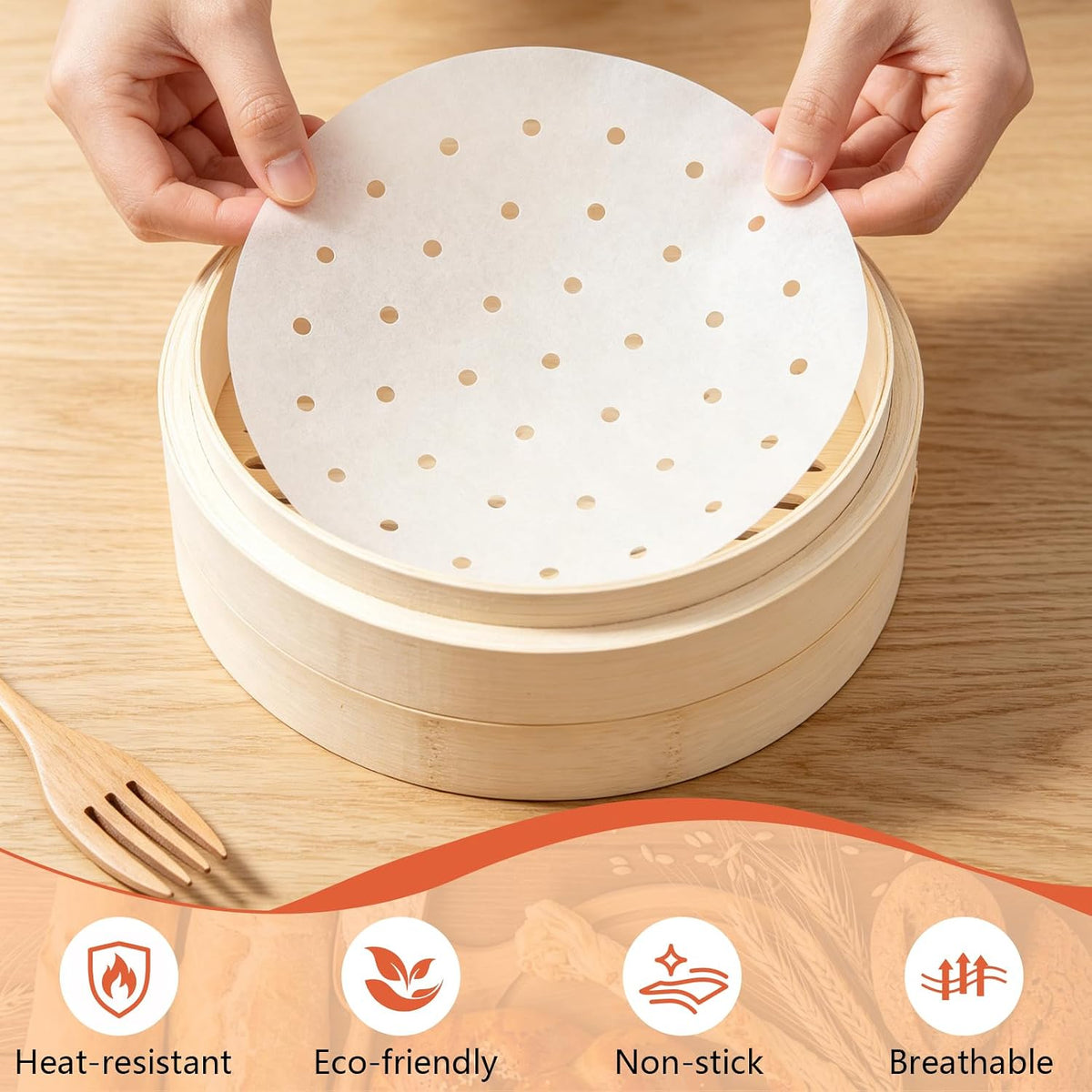 185PCS Bamboo Steamer Liner, 10 Inch White Air Fryer Liners, Non-stick Perforated Steamer Paper for Skillets, Microwave Ovens, Ovens, Steamers