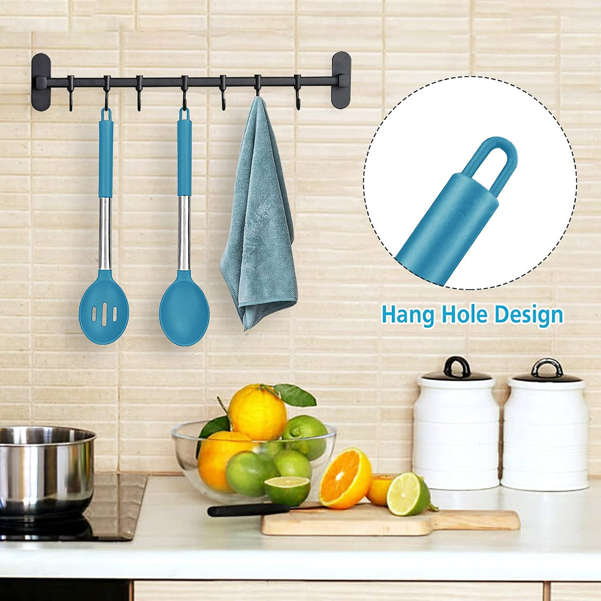 Pack of 2 Large Silicone Cooking Spoons, BPA Free Kitchen Scoops (Black)