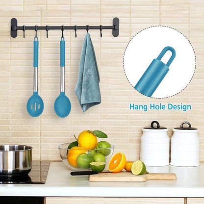 Pack of 2 Large Silicone Cooking Spoons, BPA Free Kitchen Scoops (Black)