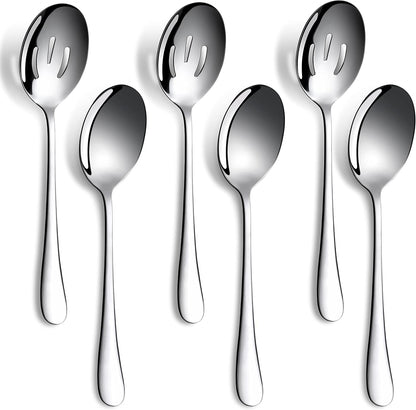 6 PCS Serving Spoons Set, 8.7 Inch Serving Spoon, Slotted Spoons, Silver