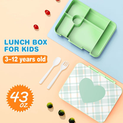 ACESAK Girls Backpack - Bento Box with Insulated Lunch Bag Pencil Case & Utensils Set for Kids, 6 Leakproof Compartments Removable Tray Lunches or Snack Container for School (Green)