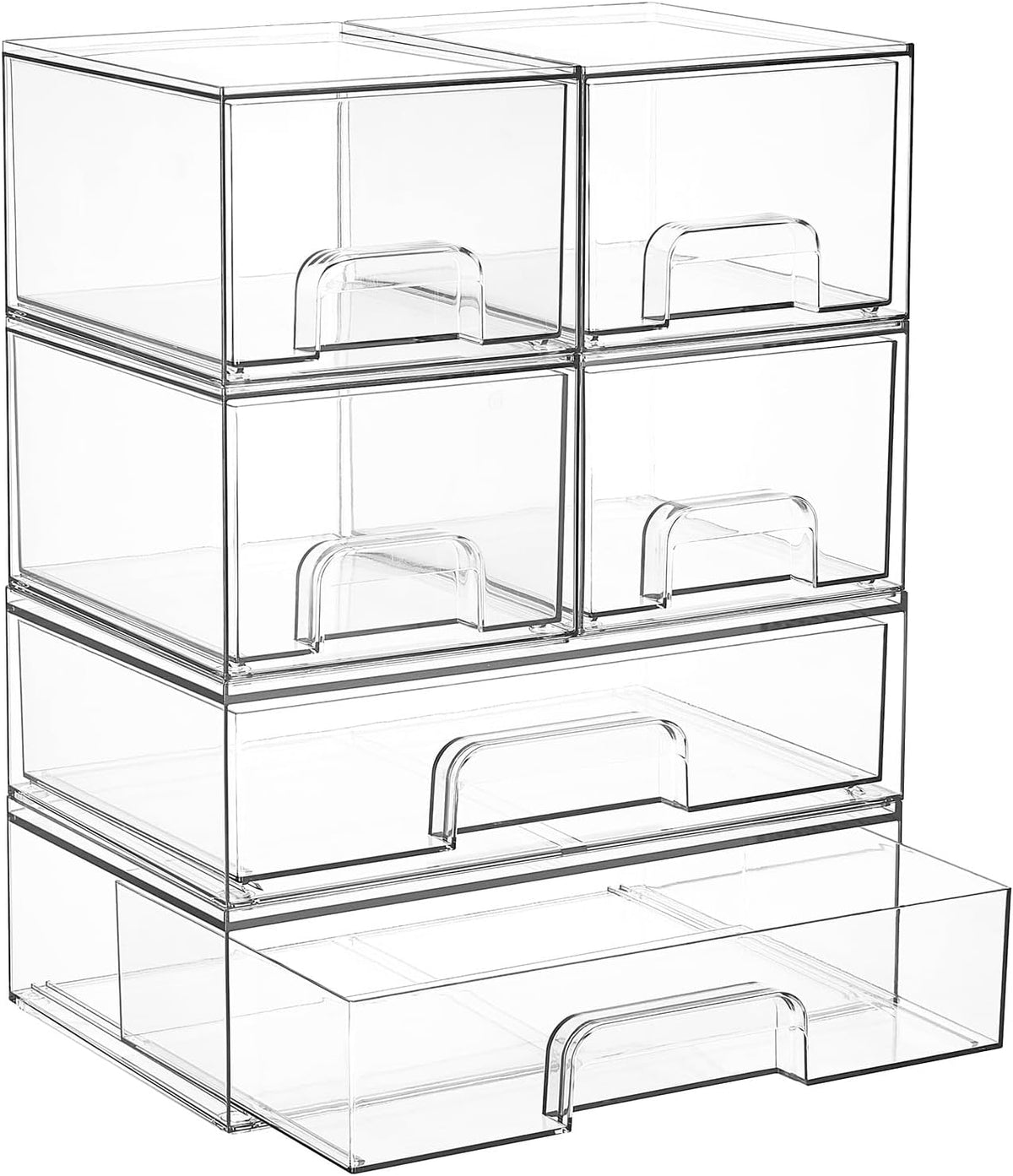 Vtopmart Stackable Storage Drawers Set of 5, Clear Plastic Organizer Bins for Baby Bottle, Beauty Supplies Storage, Ideal for Kichen Countertop, Vanity, Bathroom, Cabinet, Pantry Organization