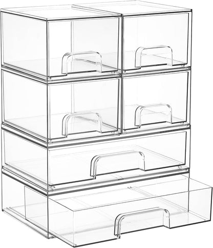 Vtopmart Stackable Storage Drawers Set of 5, Clear Plastic Organizer Bins for Baby Bottle, Beauty Supplies Storage, Ideal for Kichen Countertop, Vanity, Bathroom, Cabinet, Pantry Organization