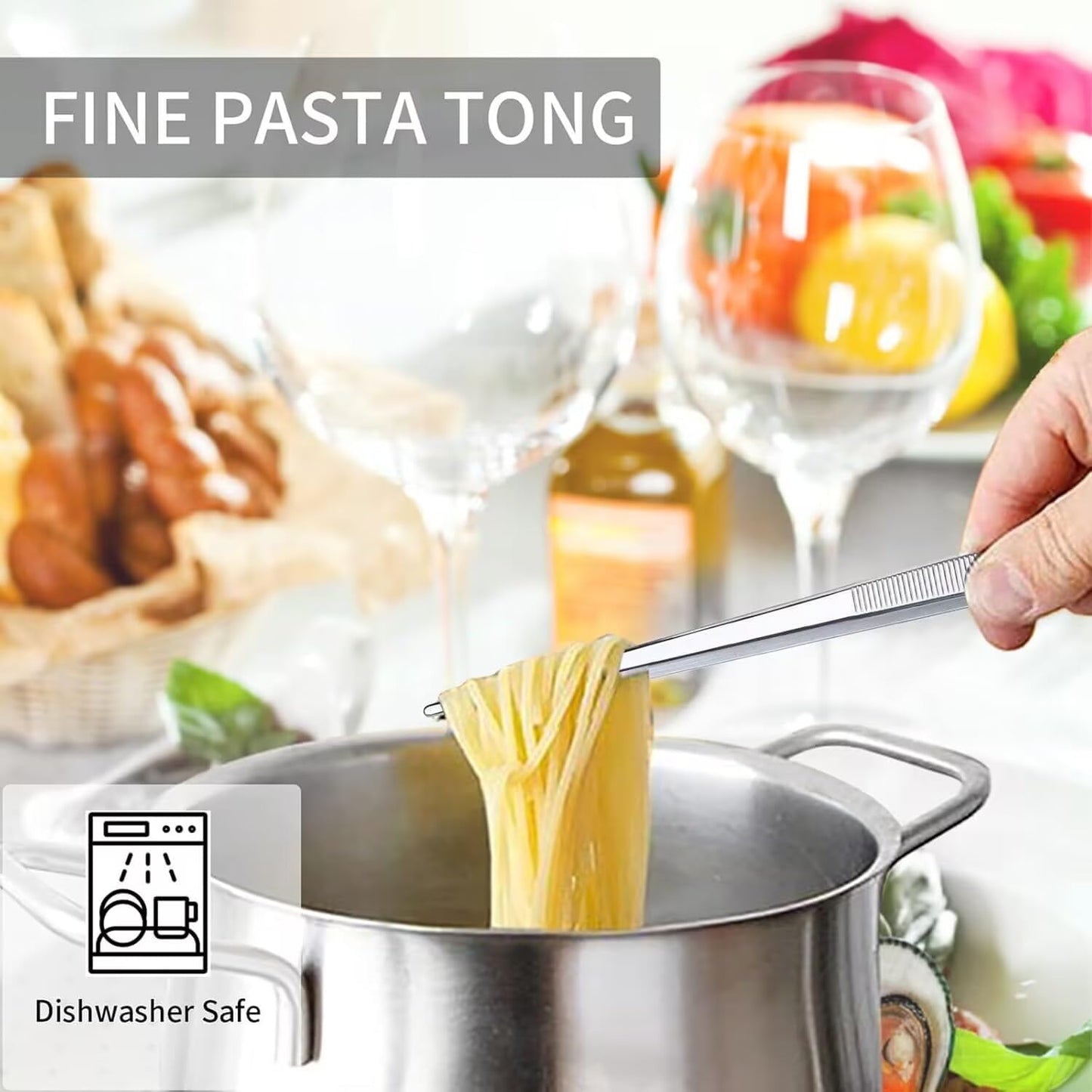 Homestia 12" Kitchen Tweezers Fine Tweezer Tongs, Extra-Long 304 Stainless Steel Cooking Tweezers, Multi-function Metal Tongs with Precision Serrated Tips for Chef, Cocktail, Serving Food, BBQ Gold