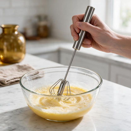 Semi-Automatic Stainless Steel Egg Whisk, 3 Pack Hand Push Rotary Whisk