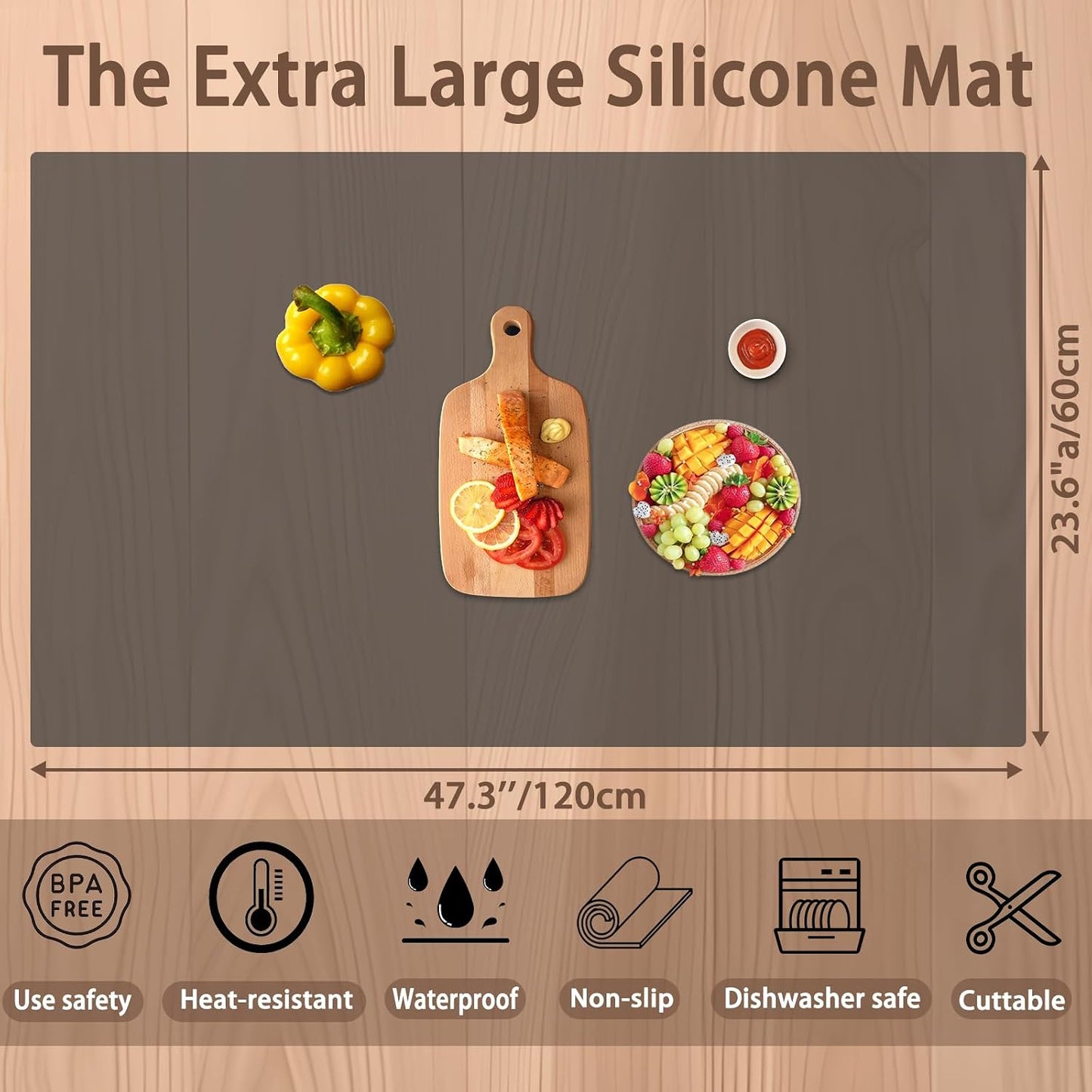 Extra Large Silicone Mat 78.7''x23.6''(200cmx60cm), Large Silicone Mats for Kitchen Counter, Multipurpose Heat Resistant Mat, Waterproof Placemat for Countertop Protector, Black
