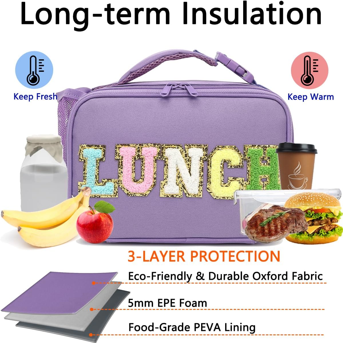 GYEUKHAM Insulated Lunch Box for School, Thermal Reusable Durable Freezable Lunch Bags for Kids Boys Girls Men Women - Small Soft Cooler Portable Lunch Tote Kit for Work Picnic Travel,Black