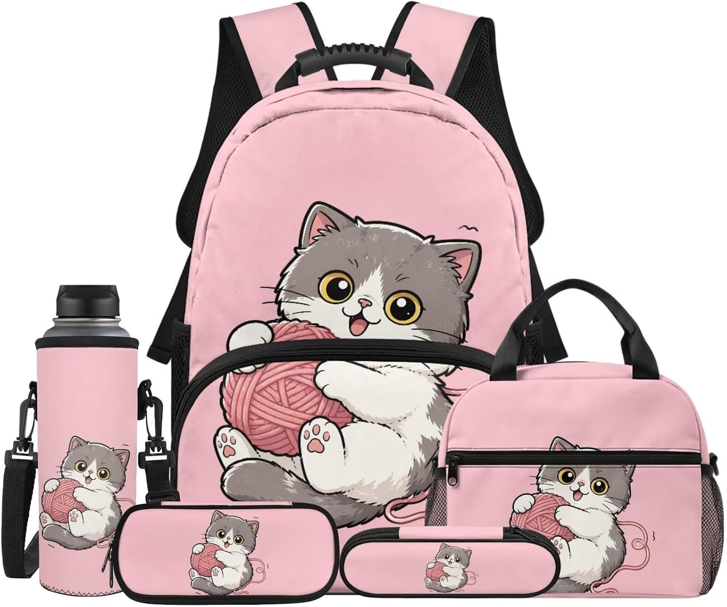 Cute Capybara Pizza Backpack for Girls, 5 Pcs Boys School Bag Set for Kids, 17 Inch Backpacks Lunch Pencil Box Reusable Utensils Case Set for Middle Elementary School, 3rd Grade Backpack
