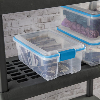 Sterilite 80 Qt Gasket Box, Stackable Storage Bin with Latching Lid and Tight Seal, Plastic Container to Organize Basement, Clear Base and Lid, 1-Pack
