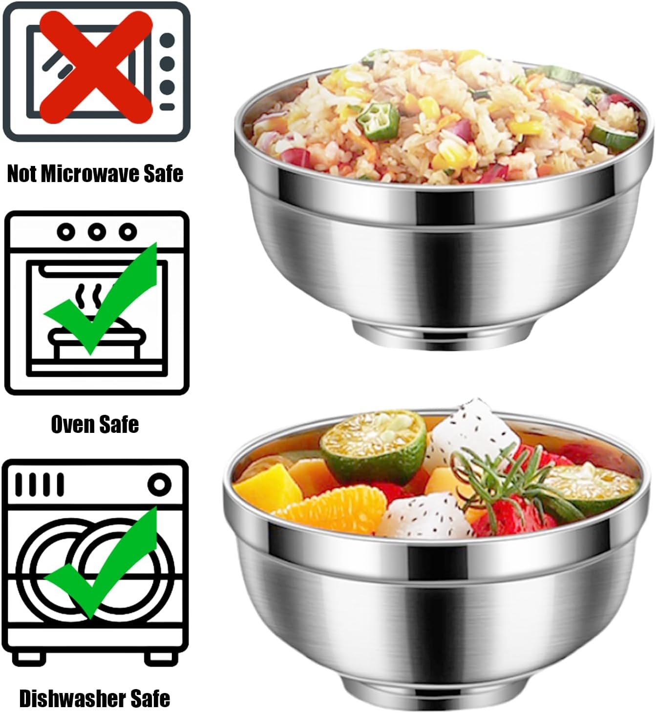 6 Pack 18/8 Stainless Steel Bowl, Double Walled Insulated Soup Bowls, 12 Oz Metal Serving Dishes Unbreakable Snack Bowl for Sauces, Rice, Noodle, Ice Cream