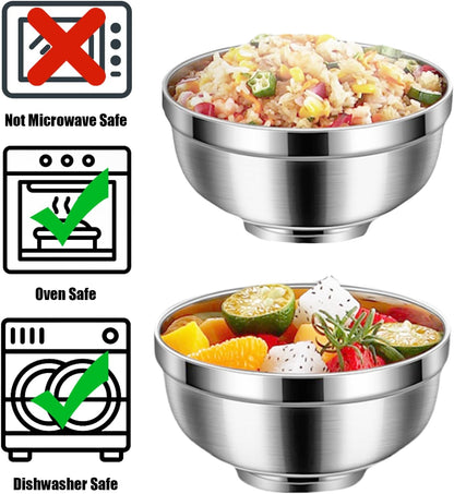 6 Pack 18/8 Stainless Steel Bowl, Double Walled Insulated Soup Bowls, 12 Oz Metal Serving Dishes Unbreakable Snack Bowl for Sauces, Rice, Noodle, Ice Cream